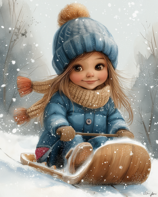 Little Sledding Girl Diamond Art Kit