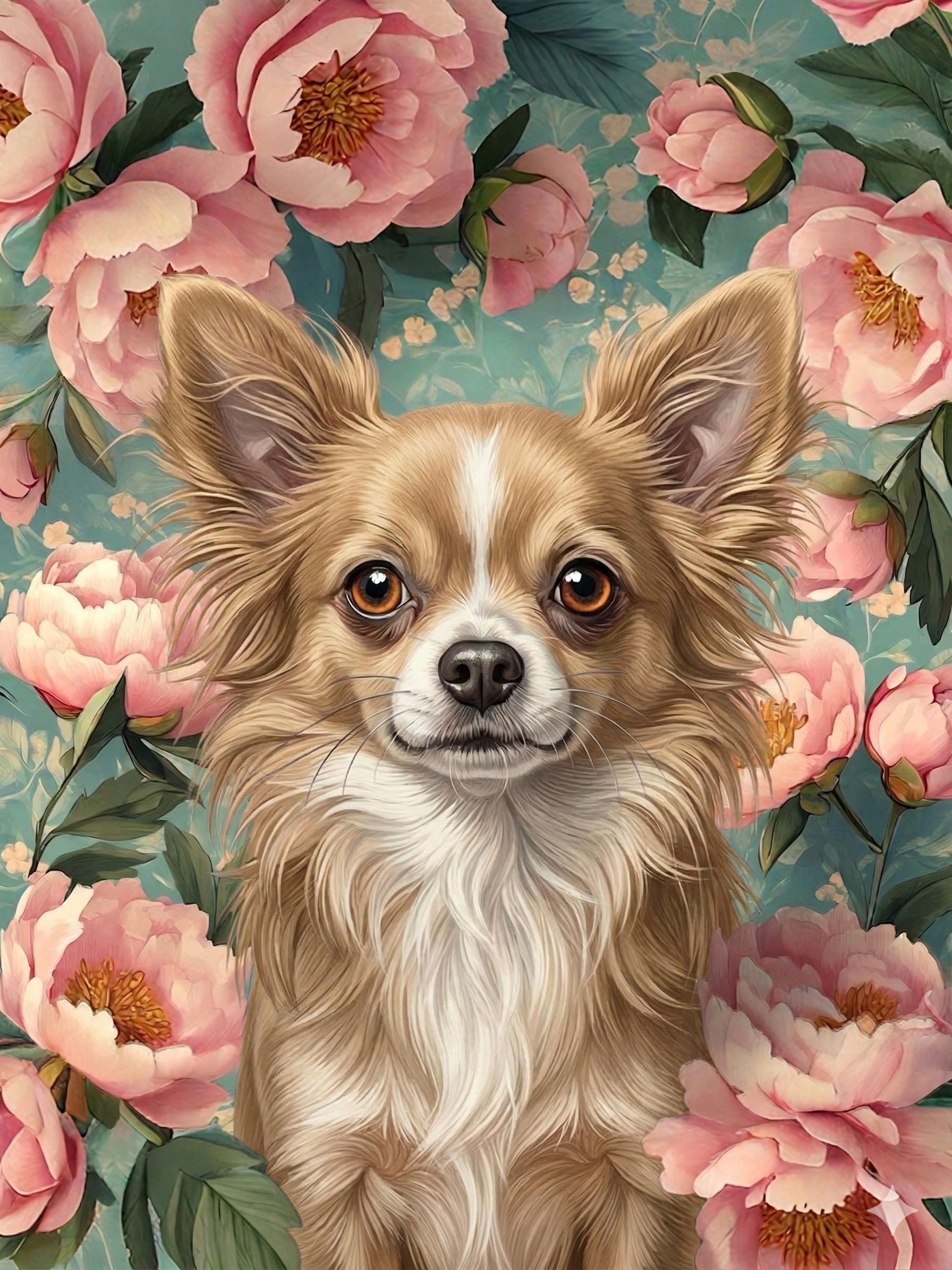 Long Hair Chihuahua In Peonies Diamond Art Kit