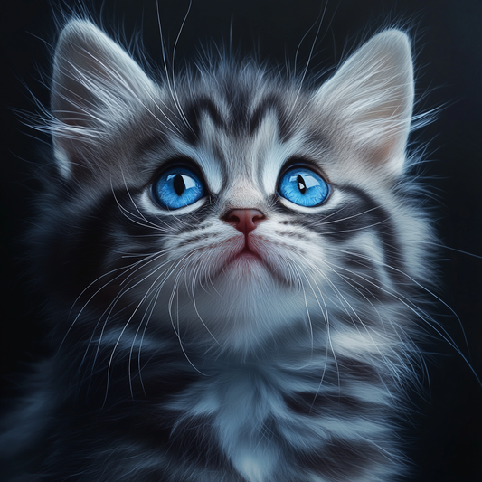 Looking Up Blue Eyed Striped Grey Kitten Diamond Art Kit