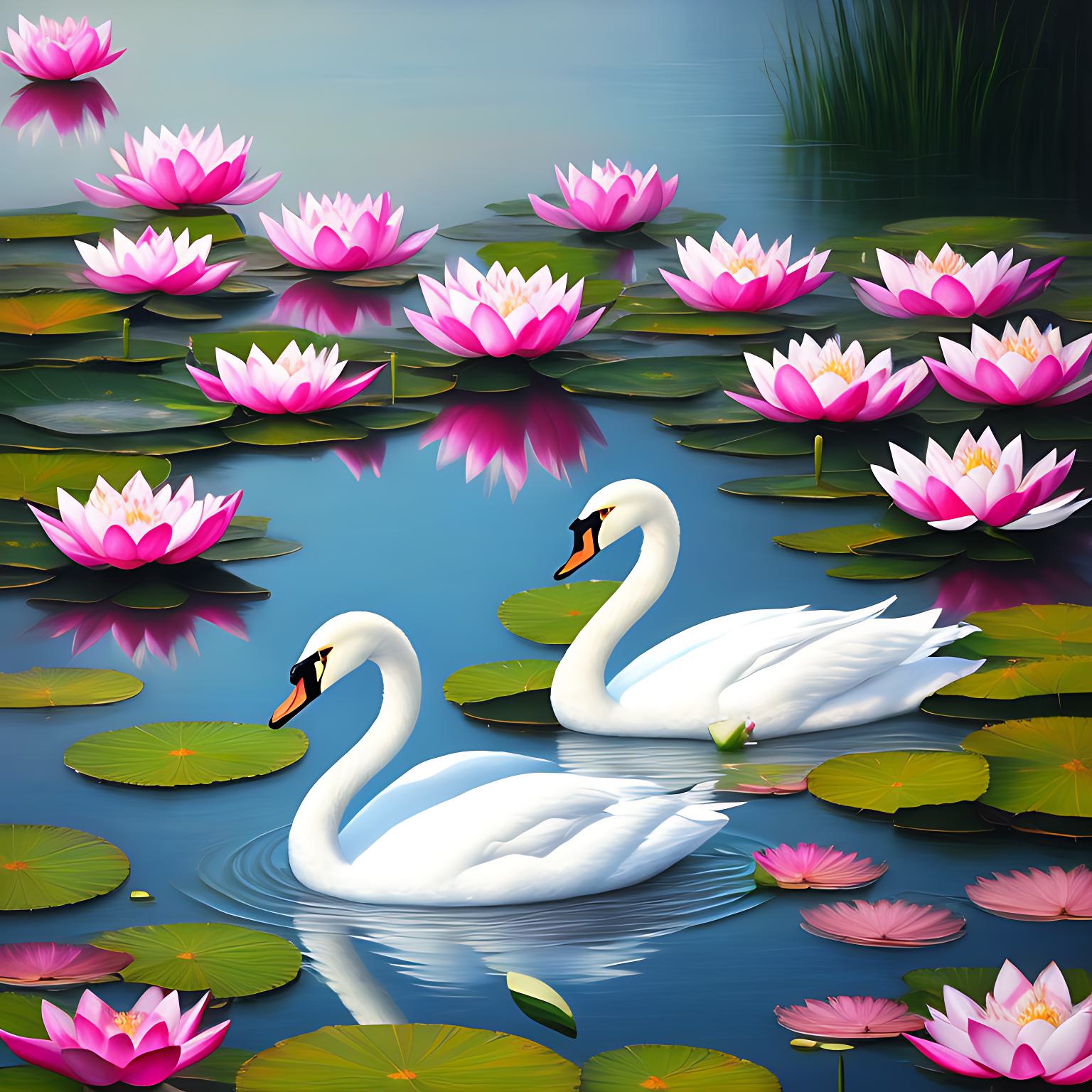 Lotus Flower Swans Diamond Art Kit