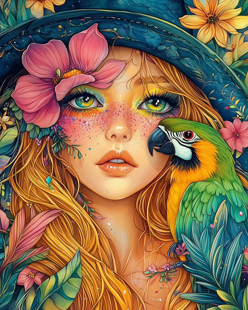 Macaw and Girl Diamond Art Kit
