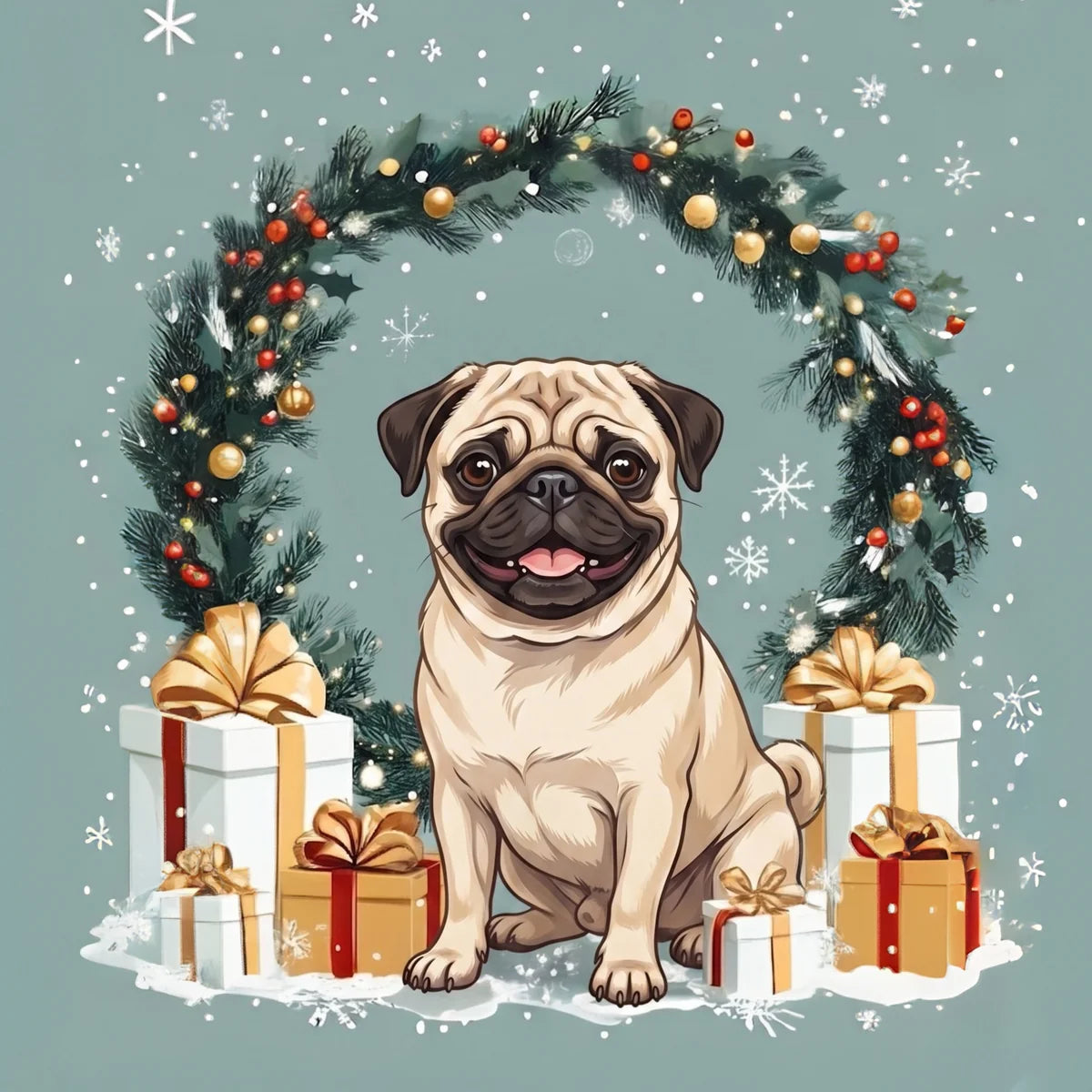 Merry Christmas Pug Diamond Art Kit