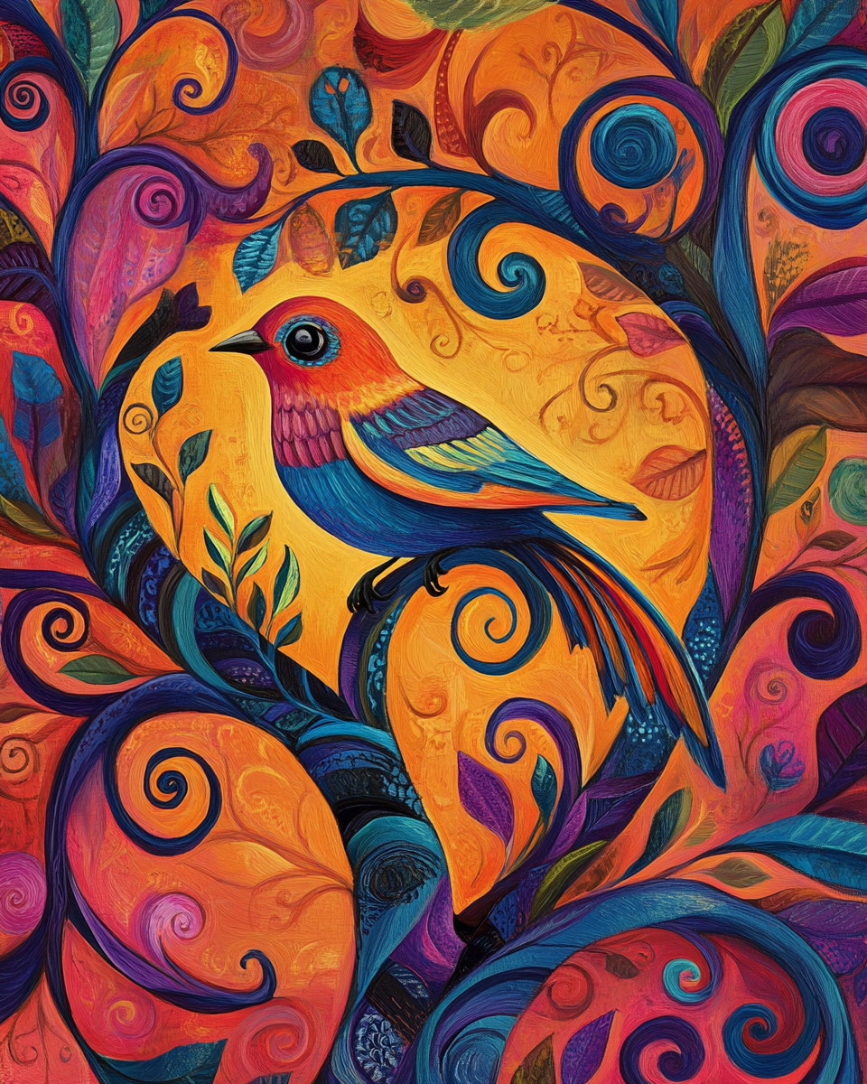Mexican Folk Art Bird and Branches Diamond Art Kit