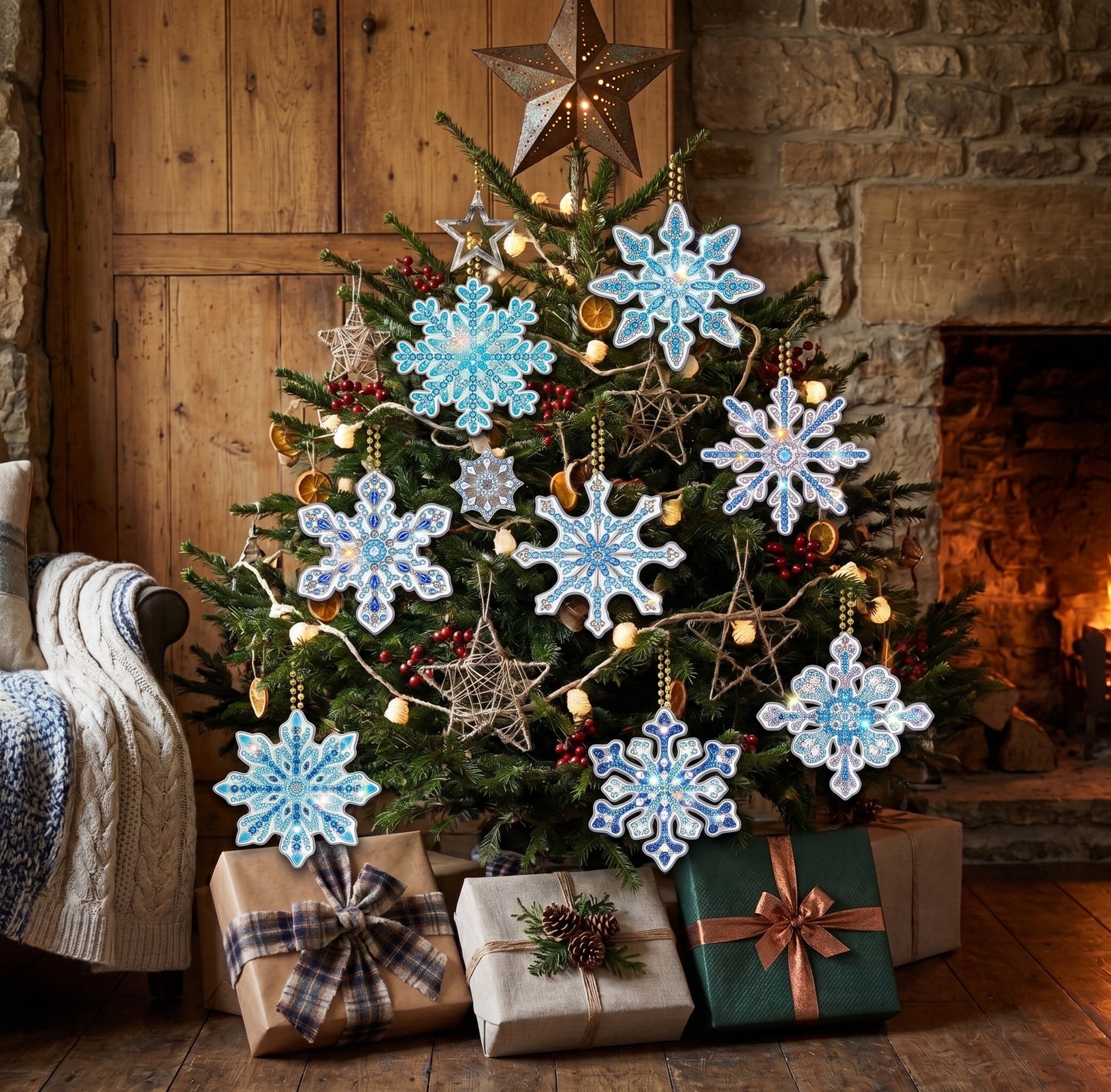 12-Piece 5D Diamond Painting Snowflake Ornament Kit