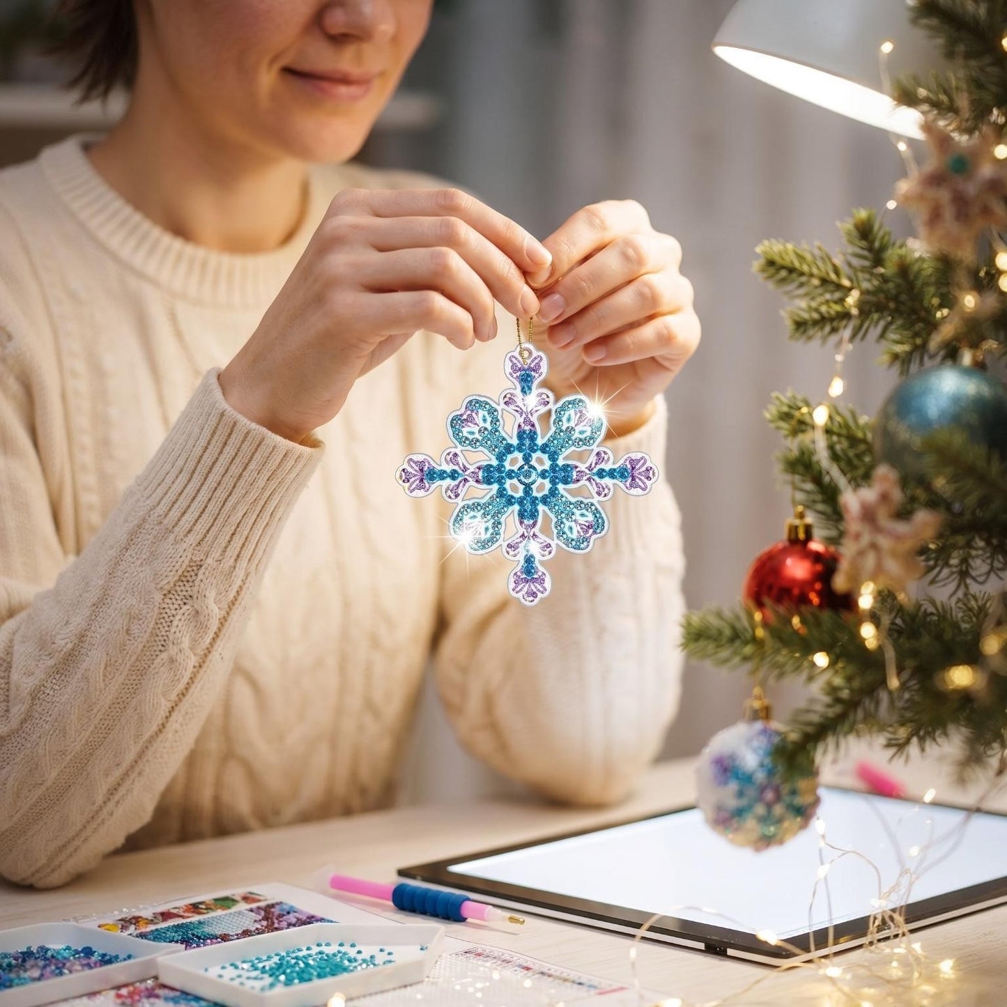 12-Piece 5D Diamond Painting Snowflake Ornament Kit