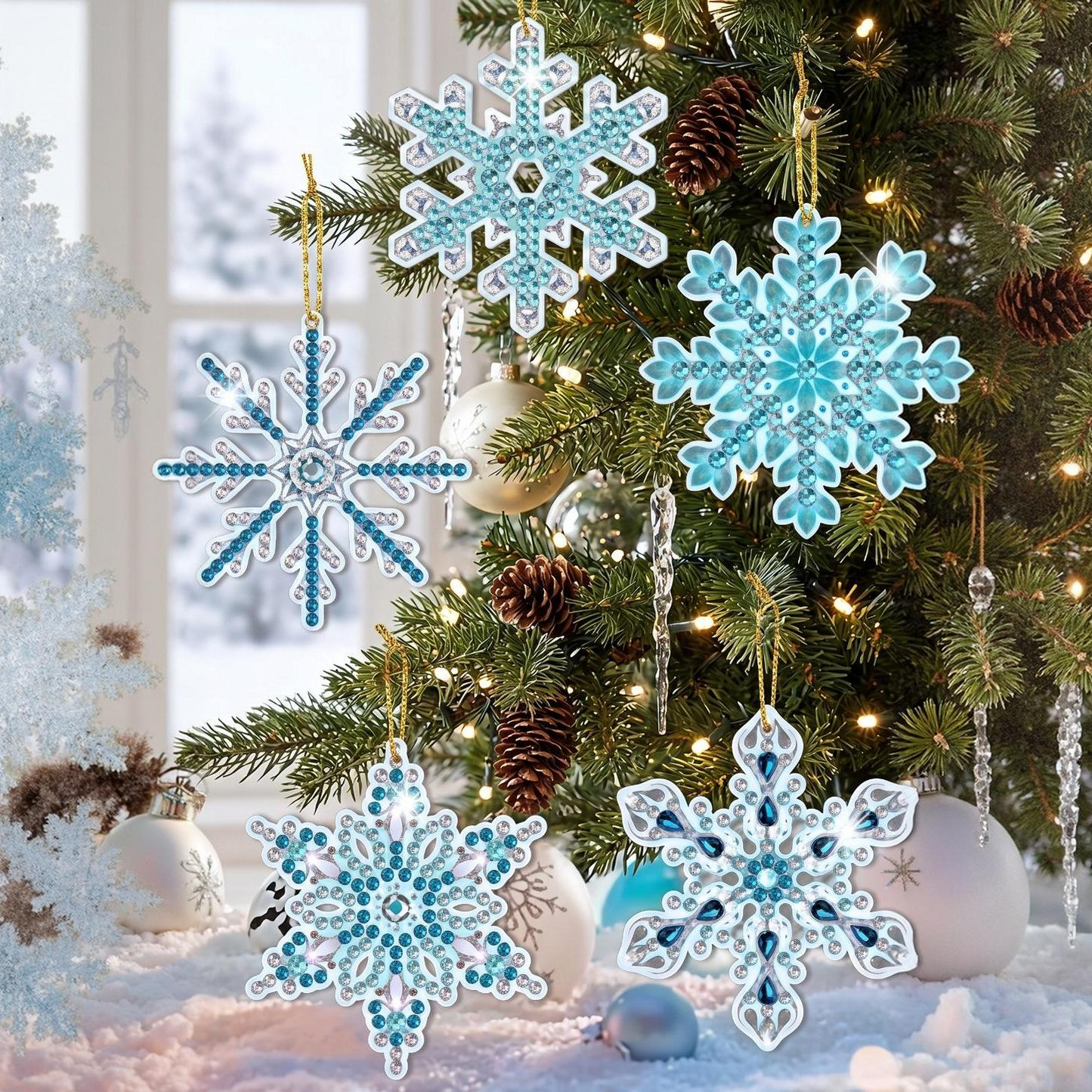 12-Piece 5D Diamond Painting Snowflake Ornament Kit