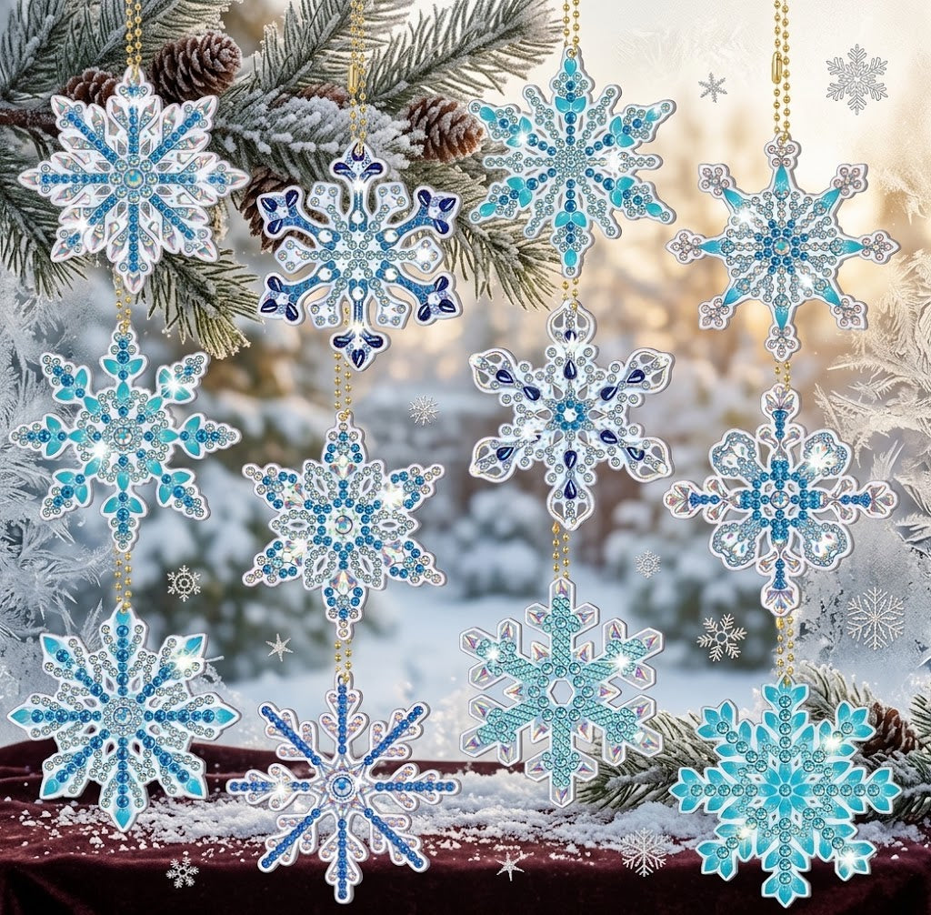 12-Piece 5D Diamond Painting Snowflake Ornament Kit