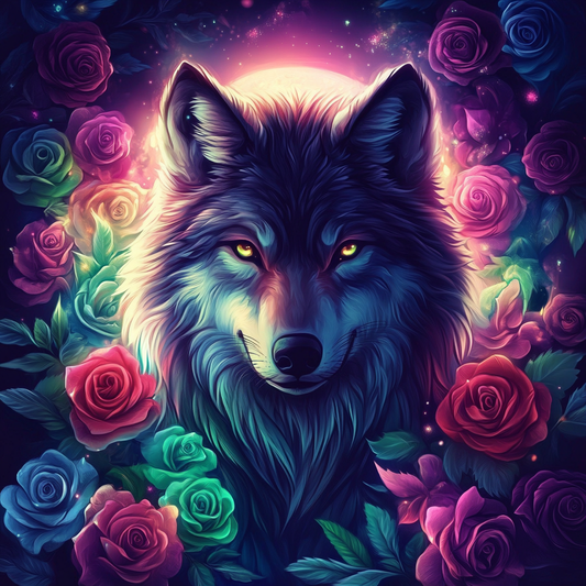 Moon Glow Roses and Wolf Diamond Art Kit