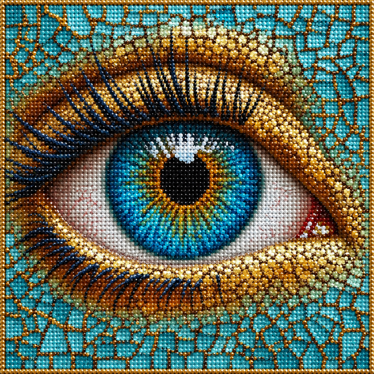 Mosaic Teal And Gold Eye Diamond Art Kit