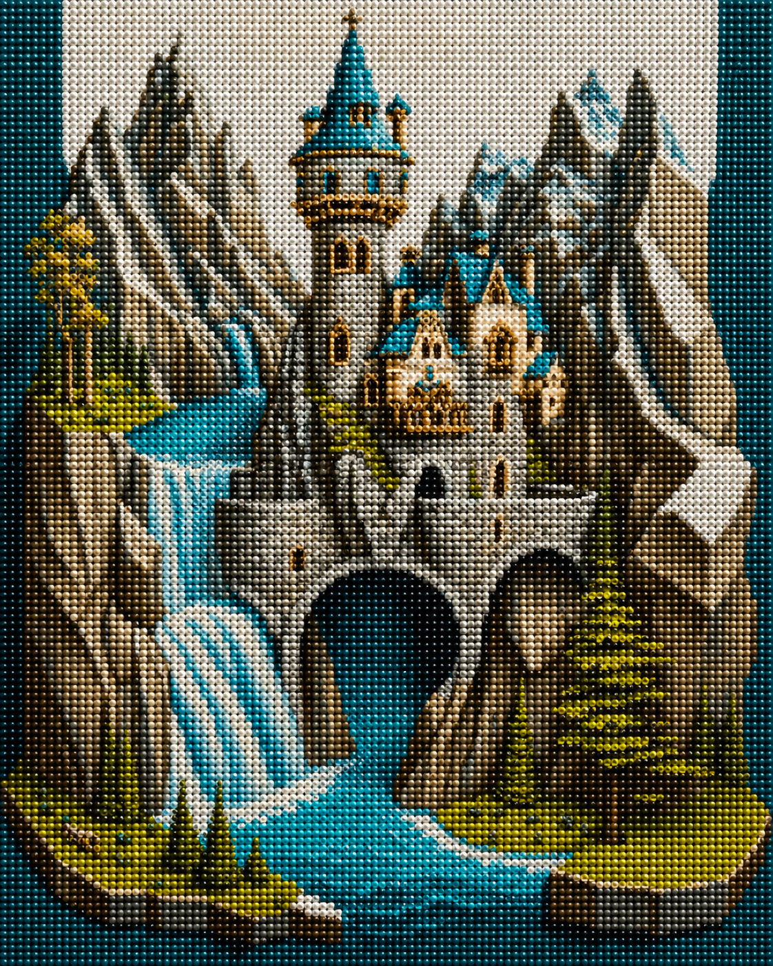 Mountain Waterfall Castle Diamond Art Kit
