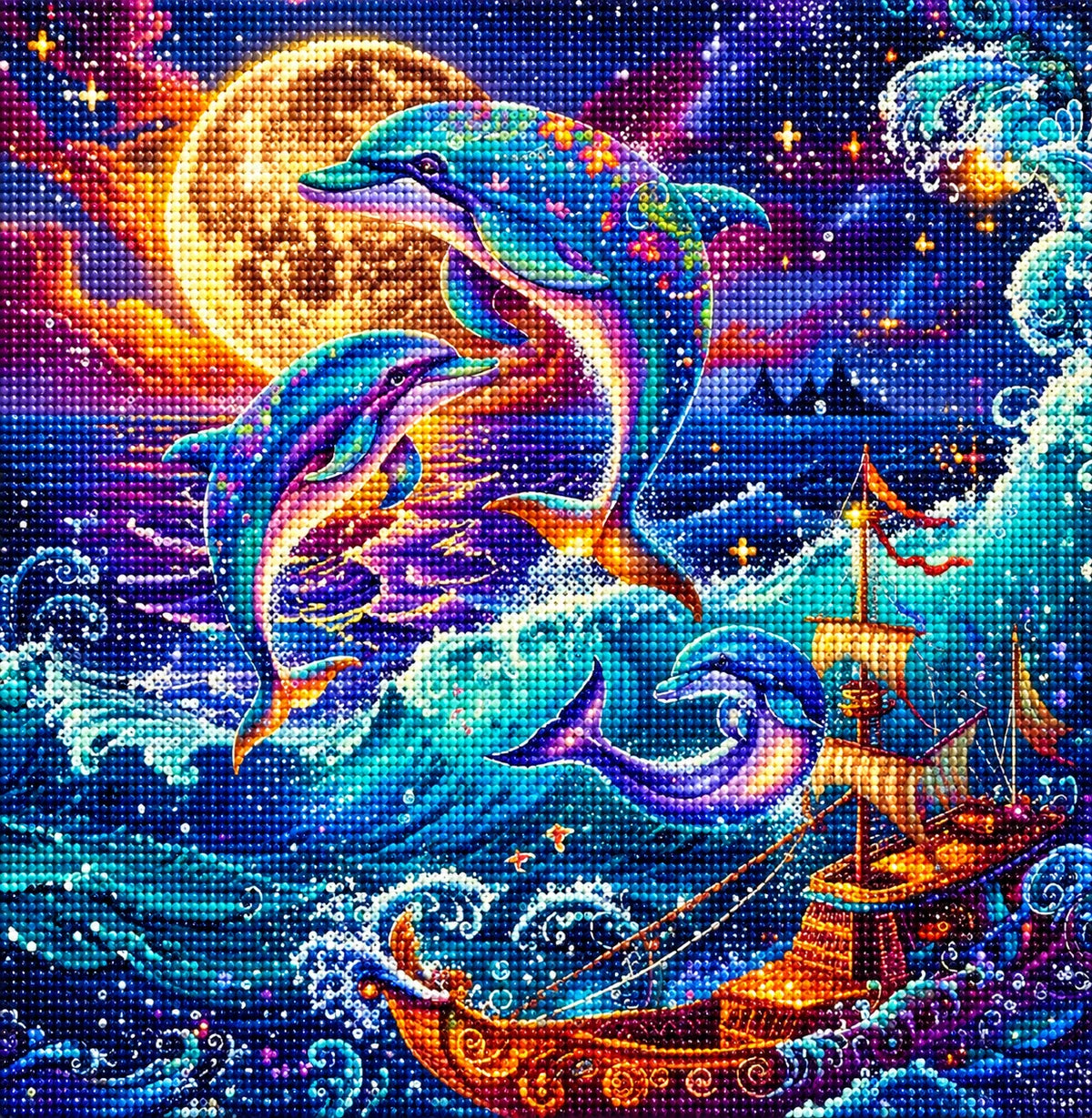 Mystical Dolphin Ship Diamond Art Kit