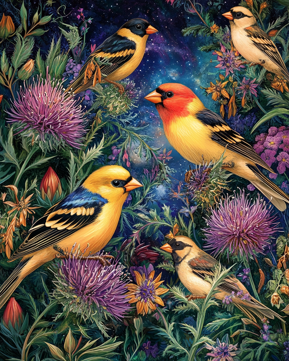 Nighttime Birds in Thistles Diamond Art Kit