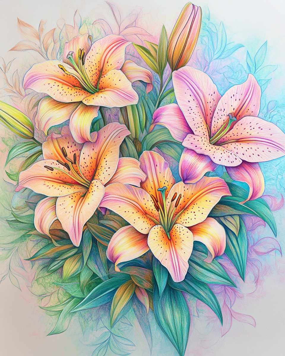 Orange and Pink Lilies Diamond Art Kit