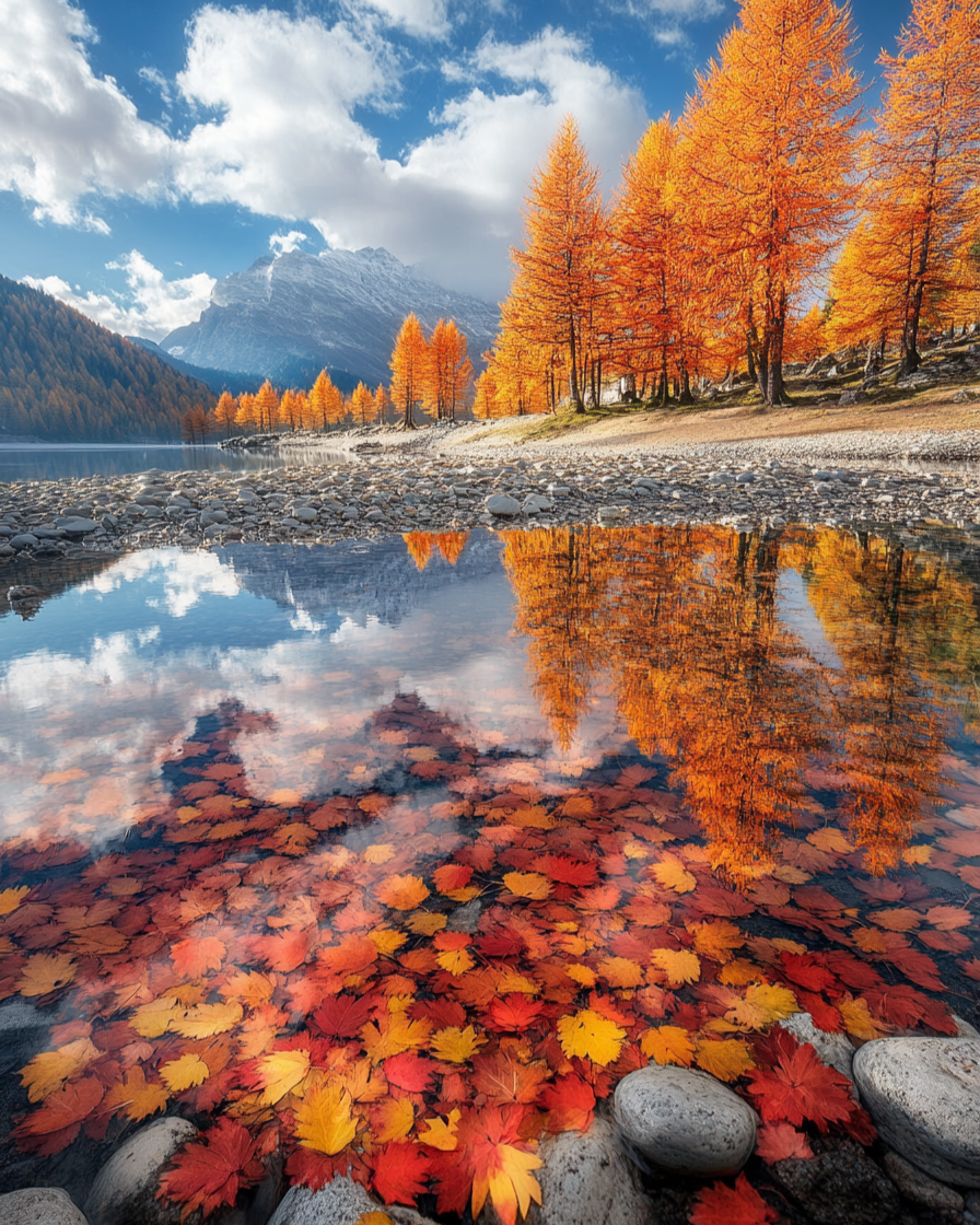 Orange and Red Leaves in the Water Diamond Art Kit