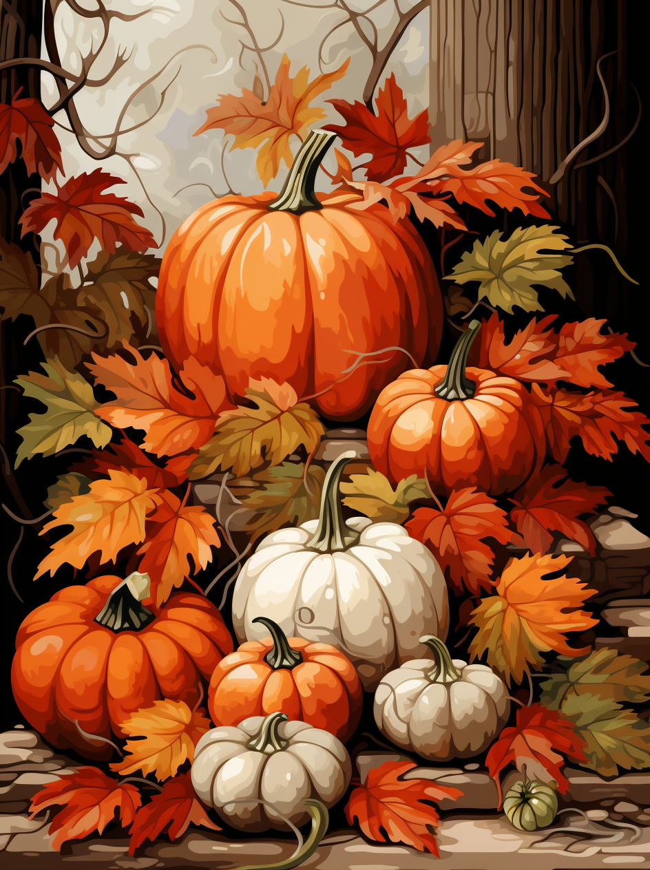 Orange and White Pumpkins Diamond Art Kit