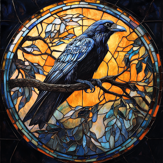 Orange Background Abstract Raven Circle Diamond Art Kit