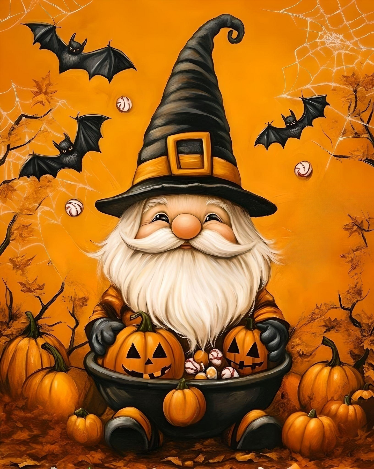 Orange Background Halloween Gnome Diamond Art Kit