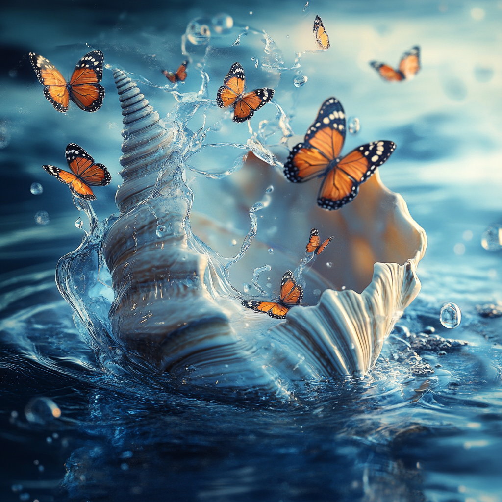 Orange Butterflies and Shell Diamond Art Kit