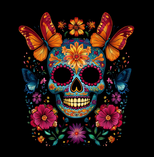 Orange Butterfly Skull Diamond Art Kit