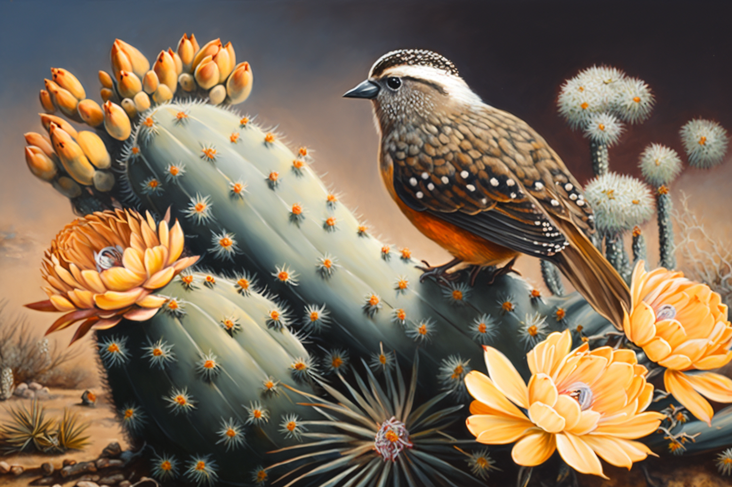 Orange Cactus Flower Bird Diamond Art Kit