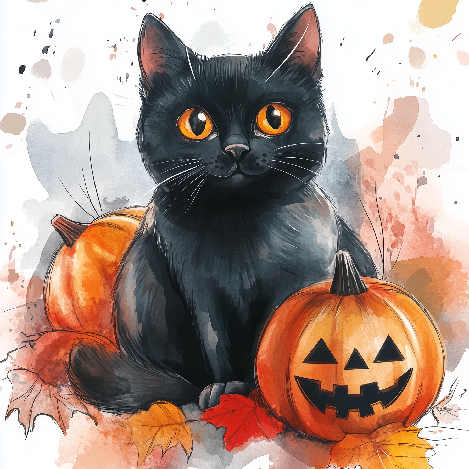 Orange Eye Kitten and Pumpkins Diamond Art Kit