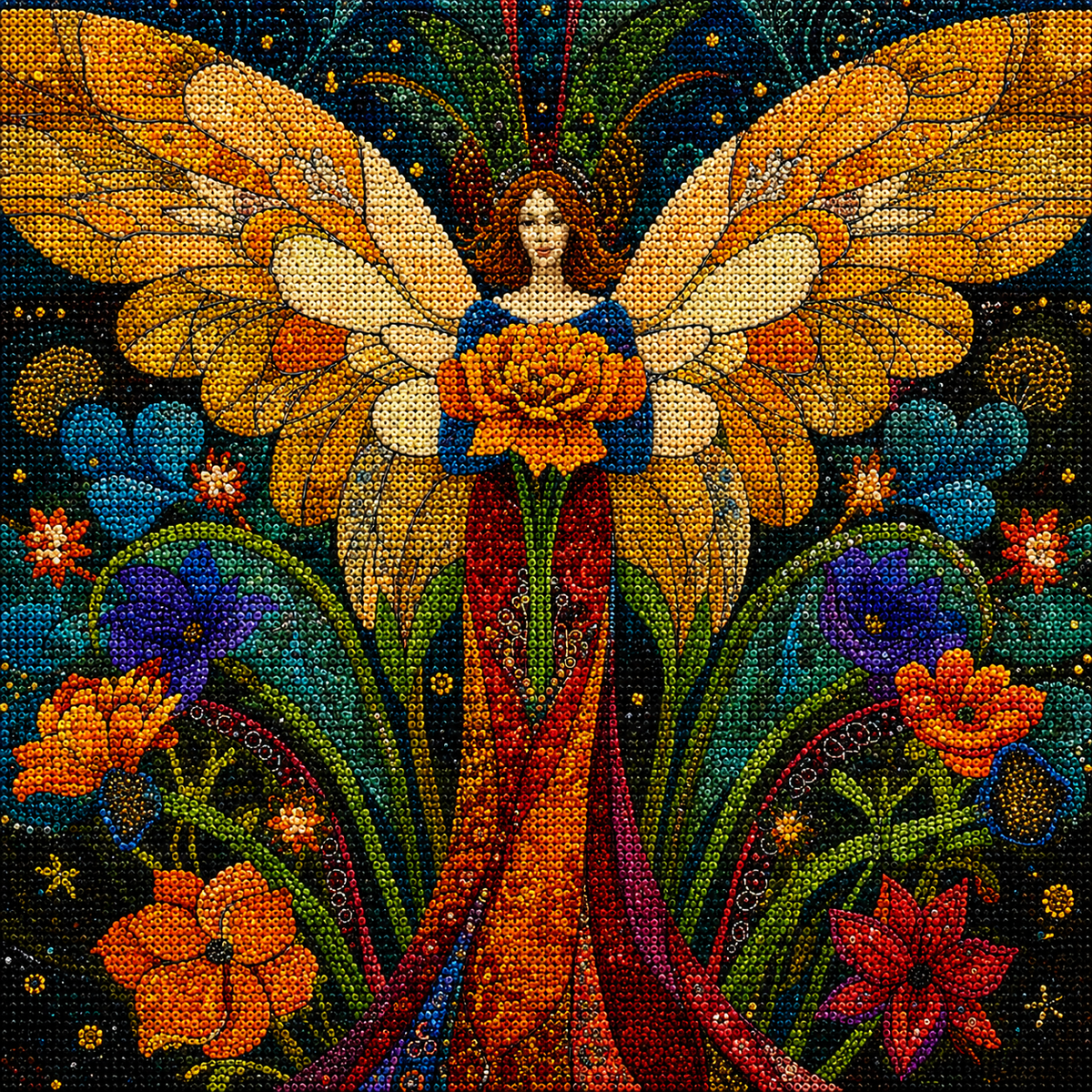 Orange Flower Abstract Angel Diamond Art Kit — diamond art kit canvas