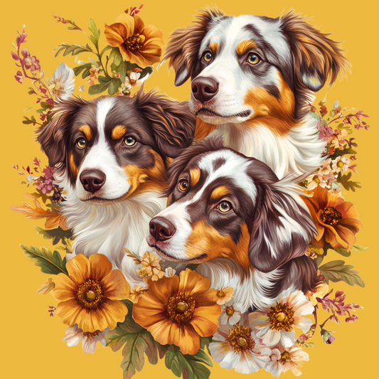 Orange Flower Australian Shepherds Diamond Art Kit
