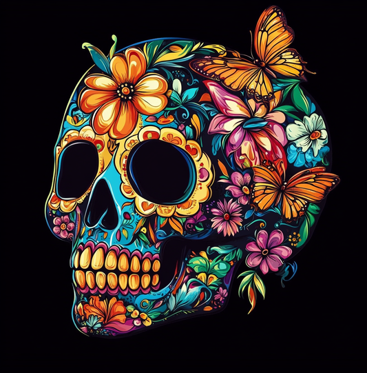 Orange Flower Butterfly Skull Diamond Art Kit
