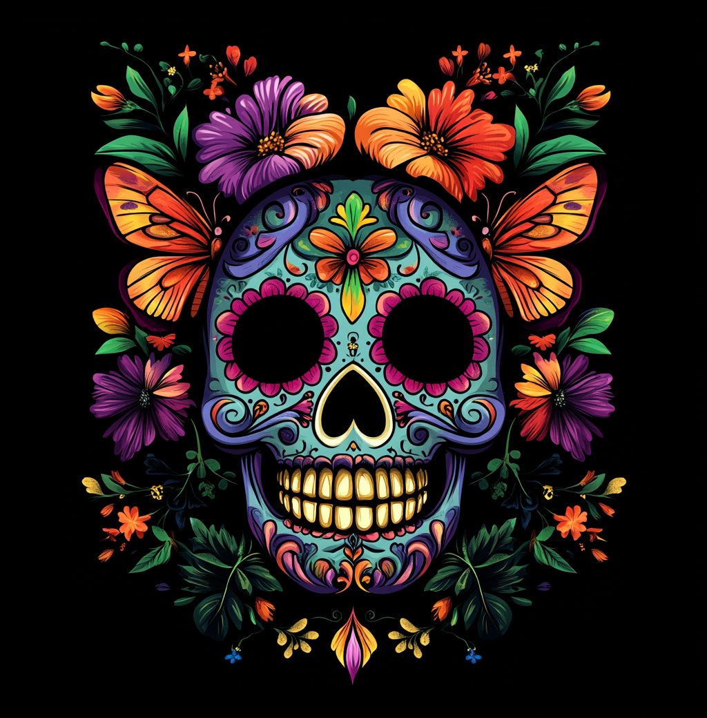 Orange Flower and Orange Butterfly Skull Diamond Art Kit