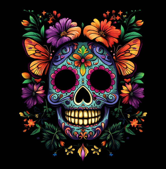 Orange Flower and Orange Butterfly Skull Diamond Art Kit
