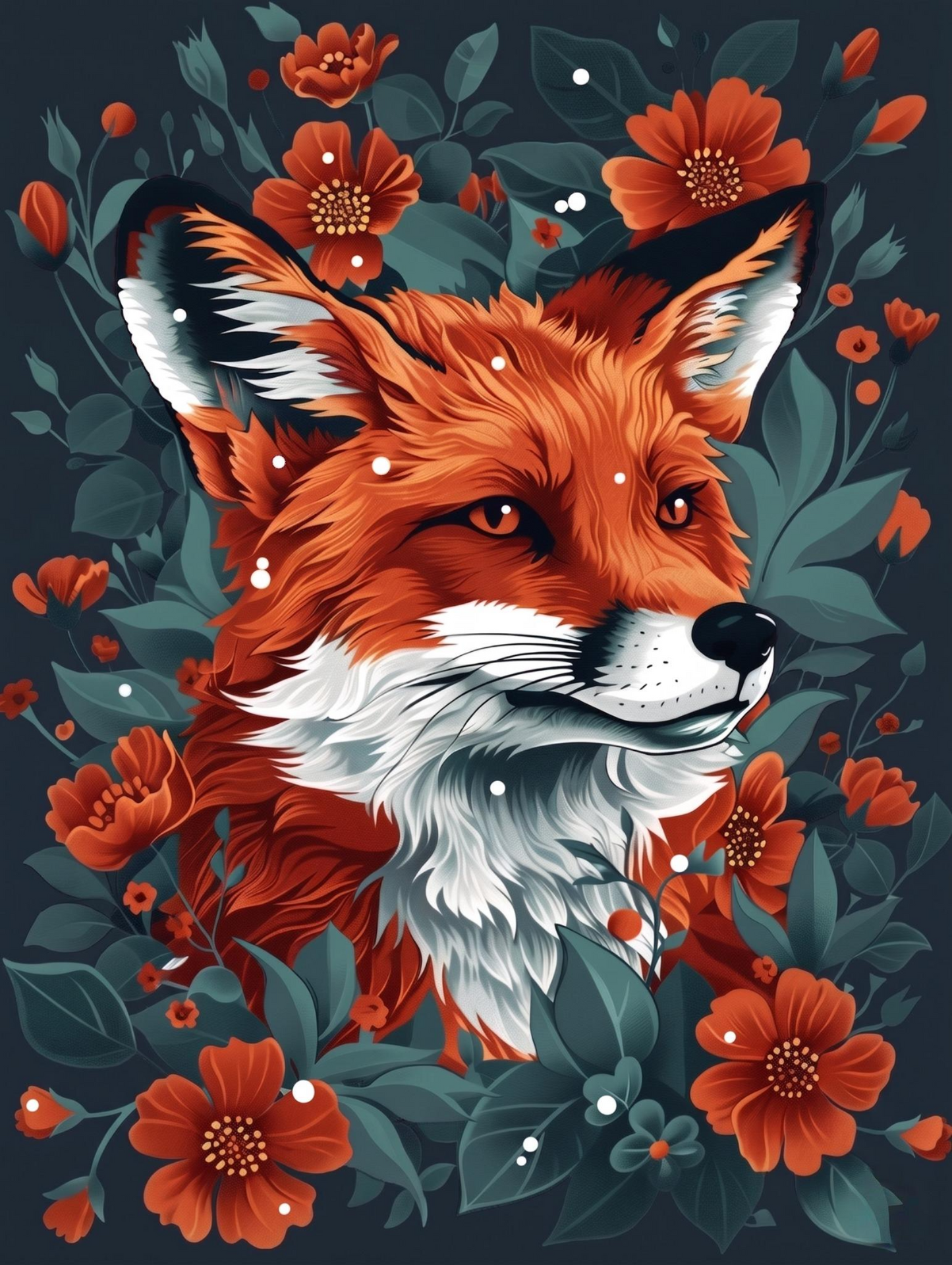 Orange Flower And Orange Fox Diamond Art Kit