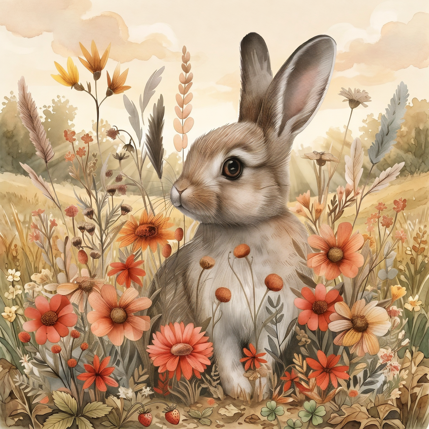 Orange Flower Rabbit Diamond Art Kit — diamond art kit canvas