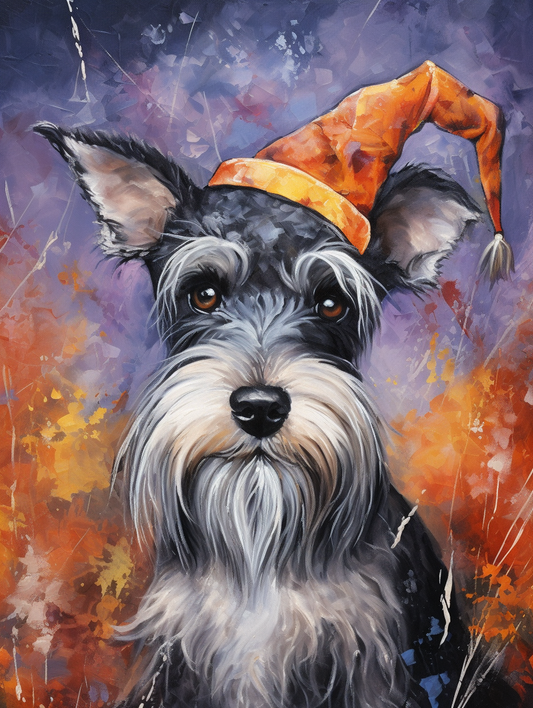 Orange Hat Watercolor Schnauzer Diamond Art Kit