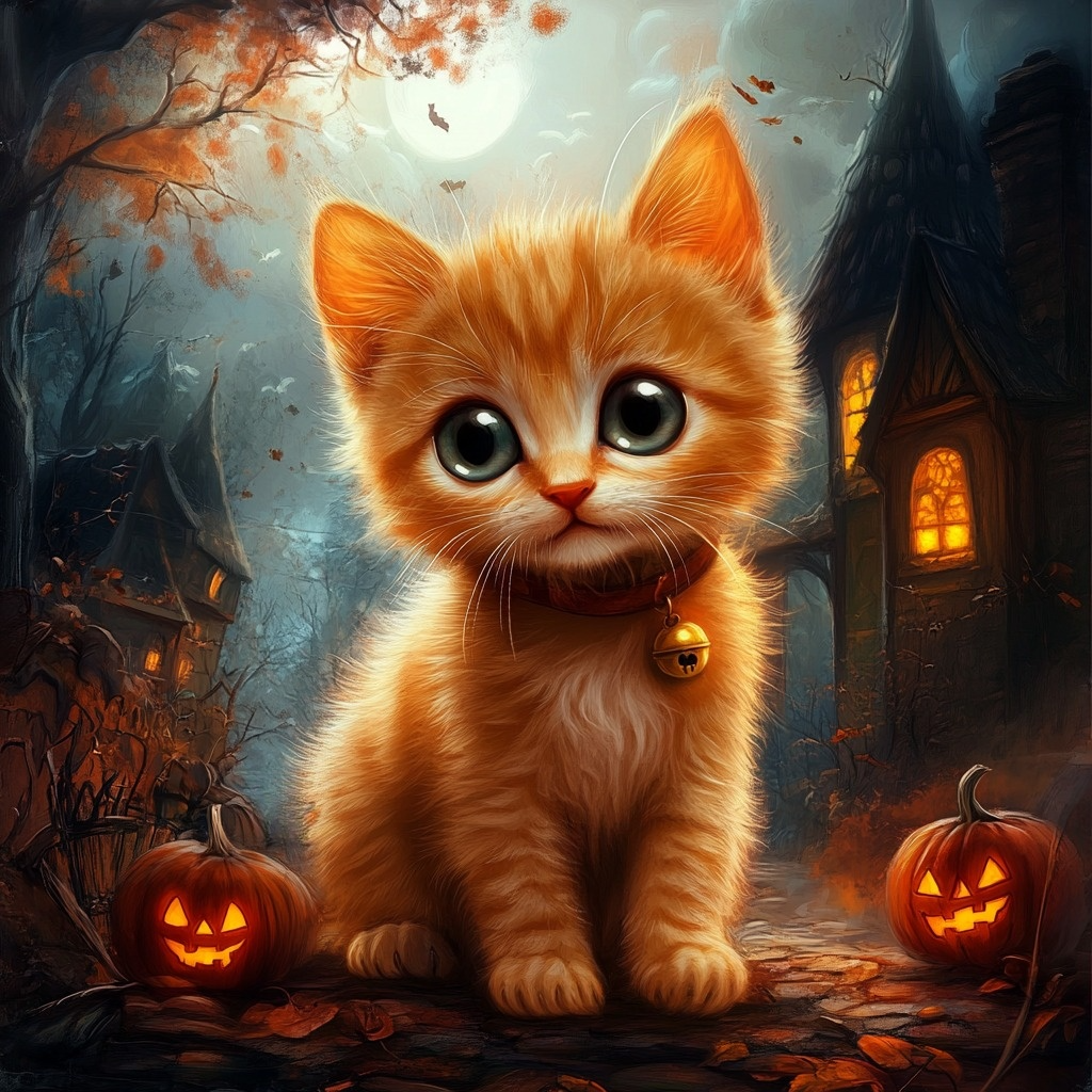 Orange Striped Halloween Kitten Diamond Art Kit