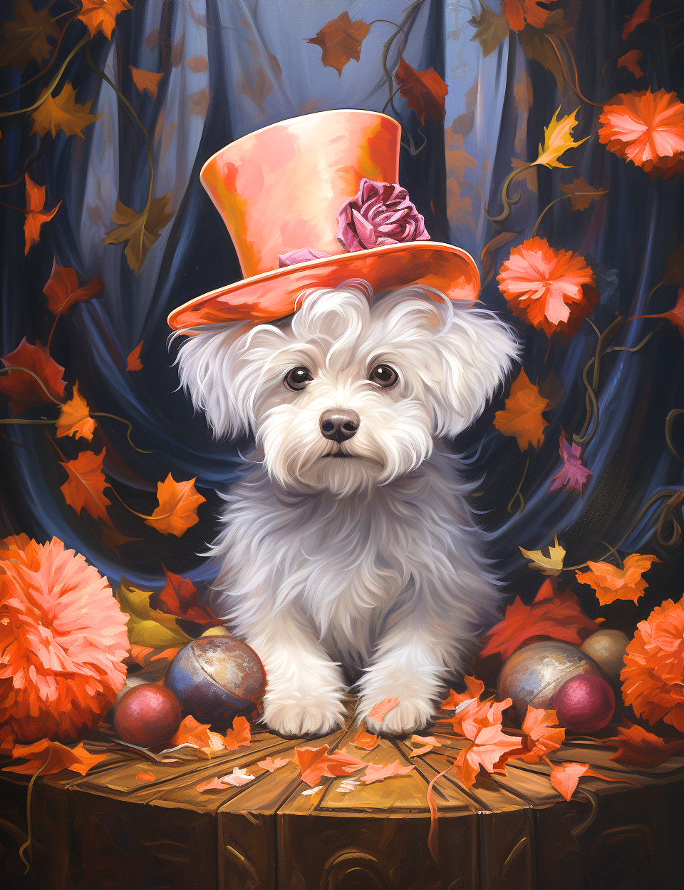 Orange Top Hat White Puppy Diamond Art Kit