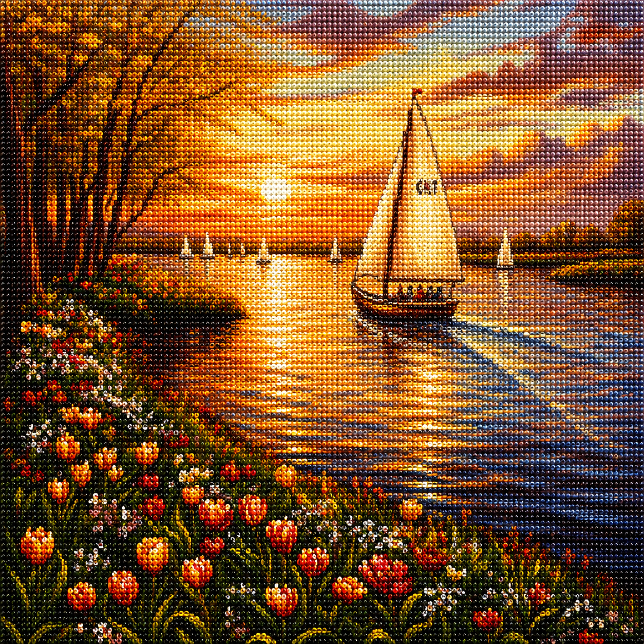 Orange And Yellow Tulip Sailboat Diamond Art Kit