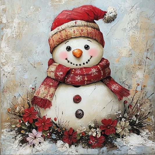 Painted Flowers Snowman Diamond Art Kit