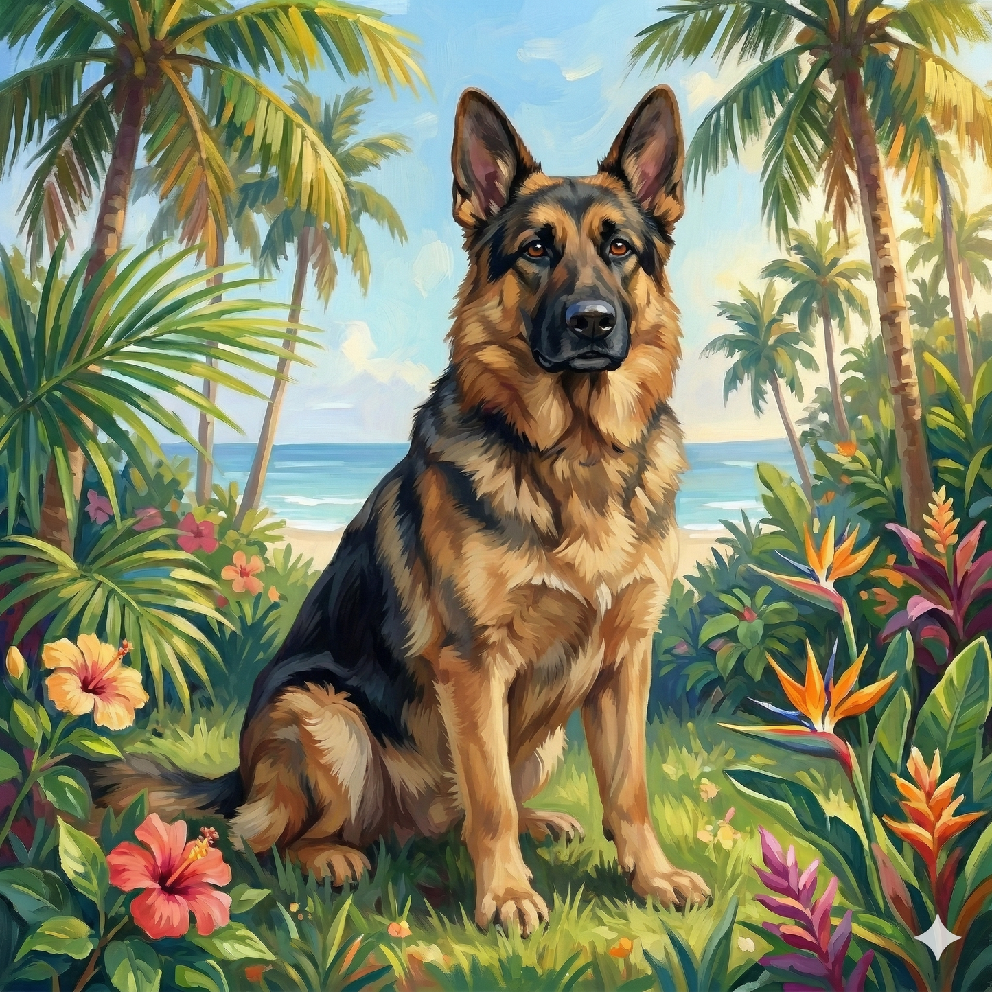 Palm Tree Summer German Shepherd Diamond Art Kit