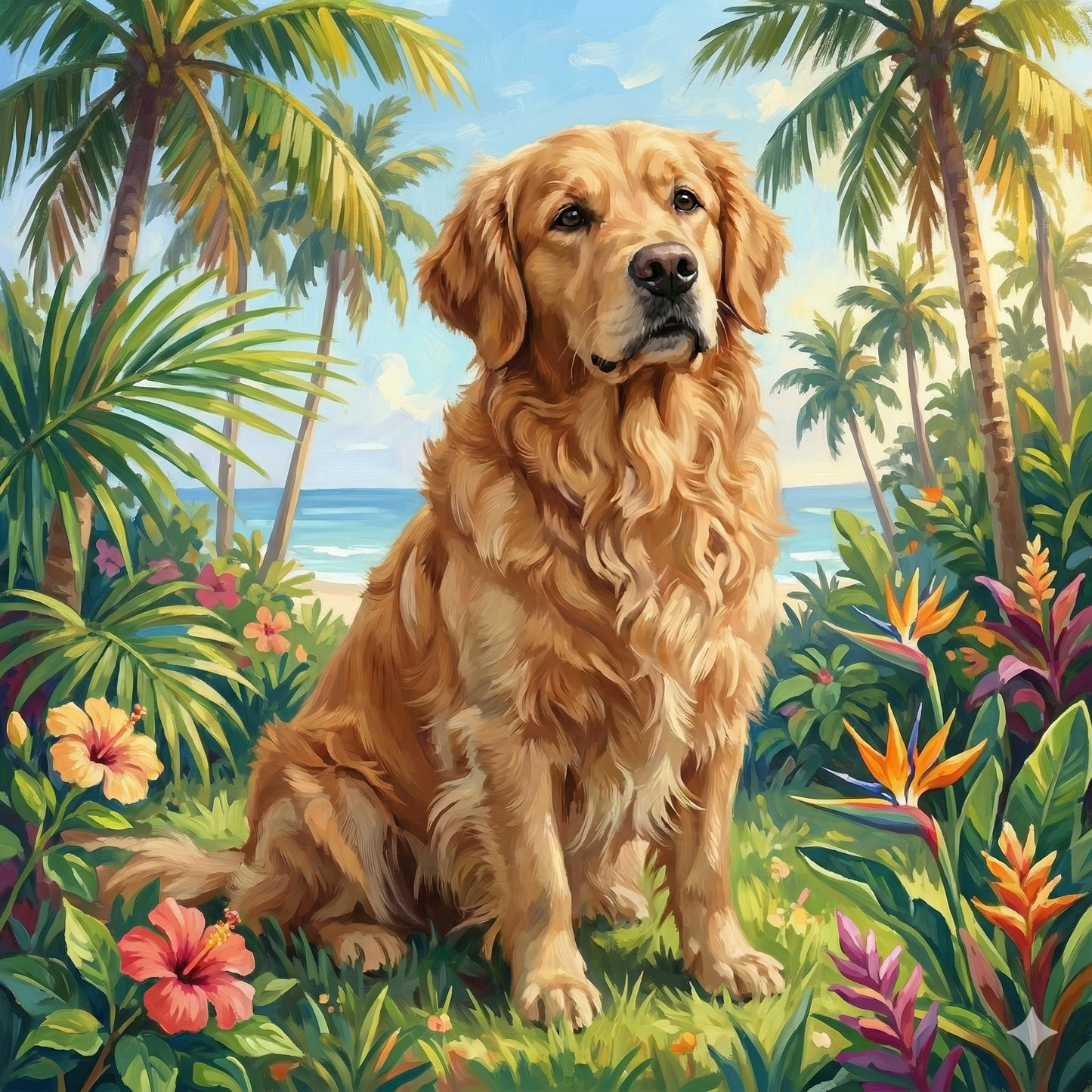 Palm Tree Summer Golden Retriever Diamond Art Kit