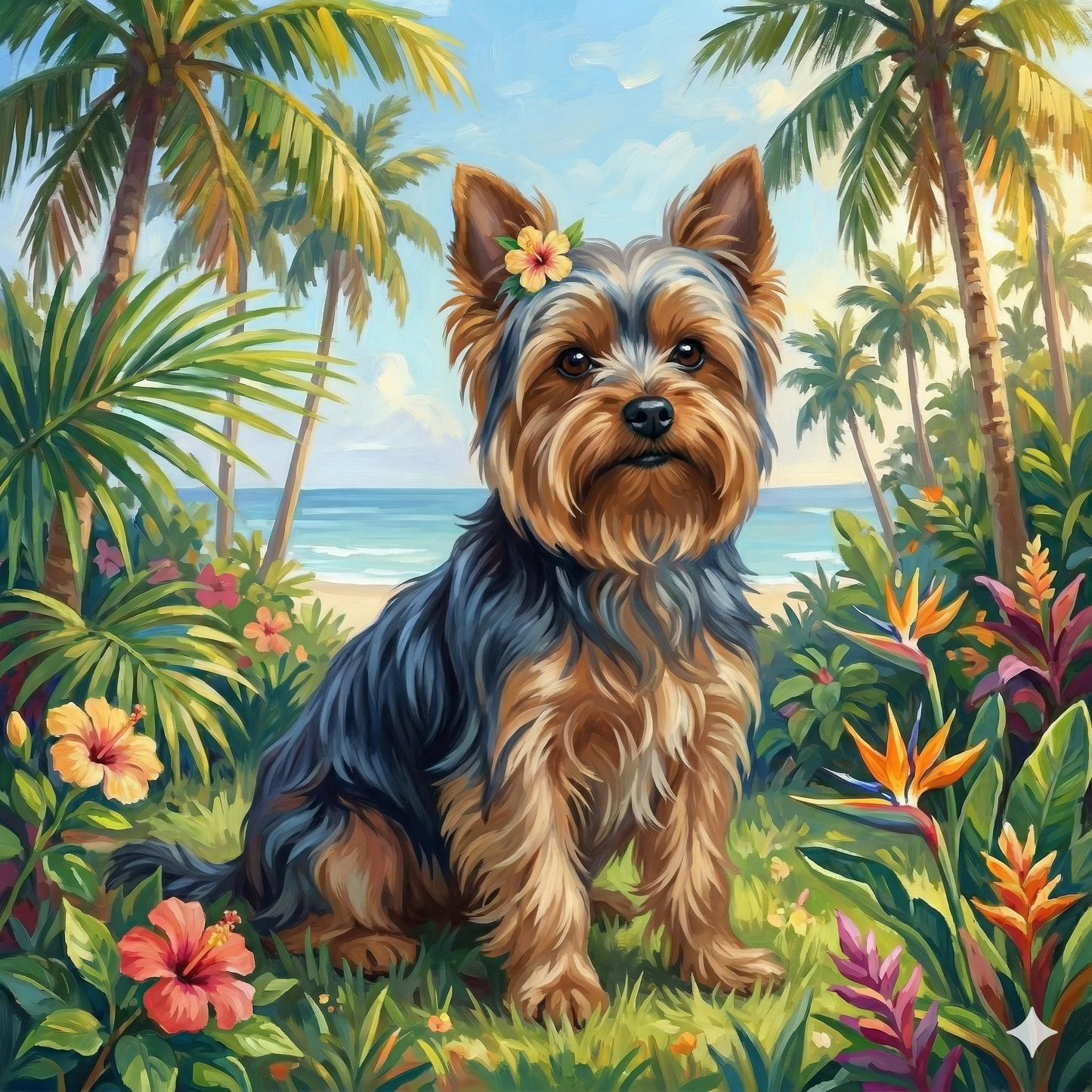 Palm Tree Summer Yorkshire Terrier Diamond Art Kit