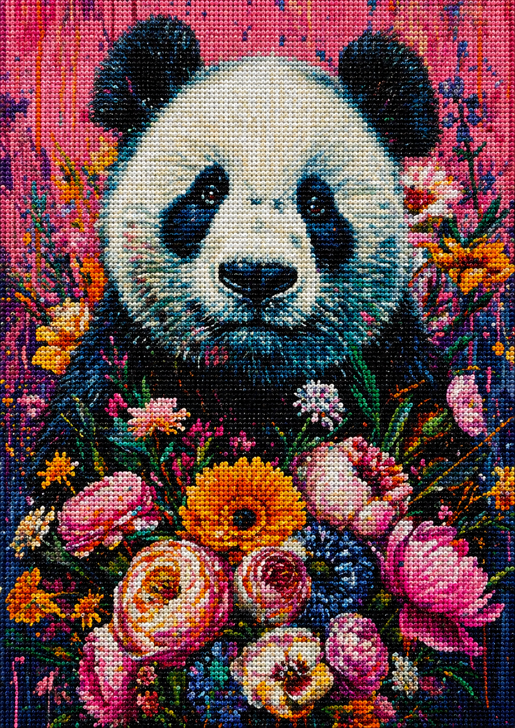 Panda In Flowers Diamond Art Kit