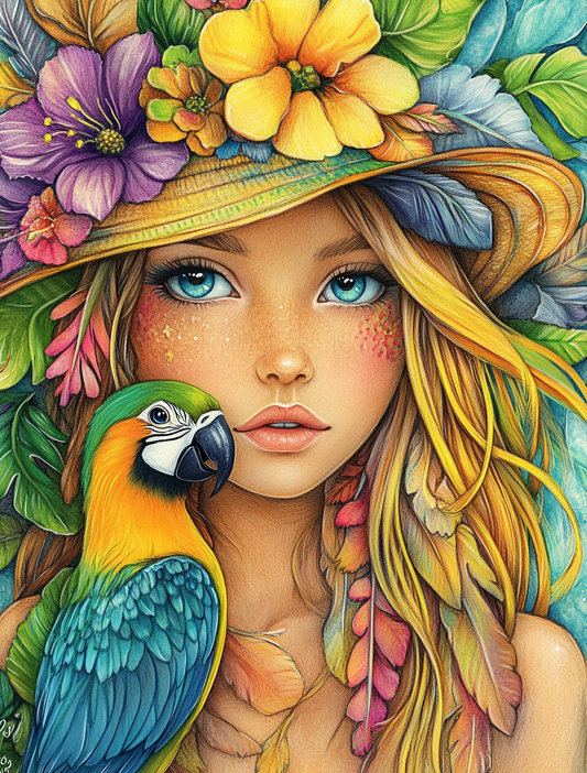 Parrot Girl Diamond Art Kit
