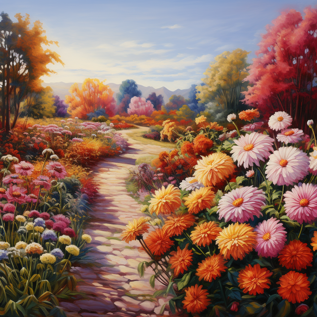 Pathway Through Fall Flowers Diamond Art Kit