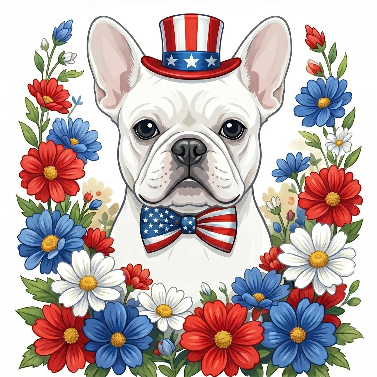 Patriotic White French Bulldog Diamond Art Kit