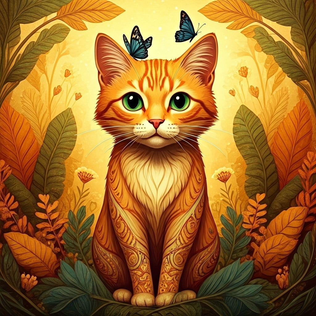 Pattern Cat in Leaves Diamond Art Kit