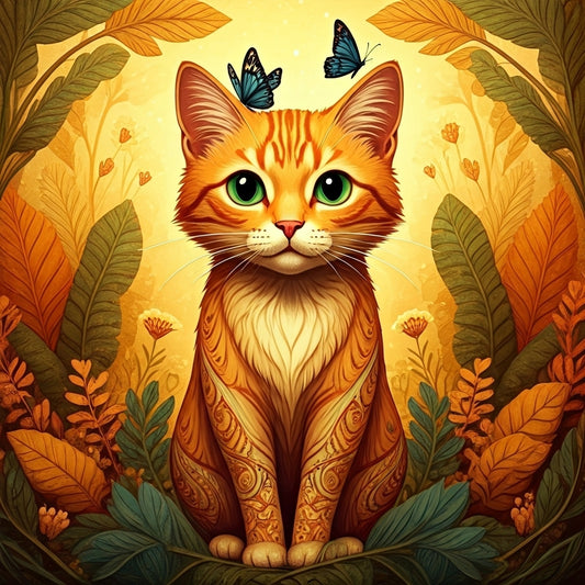 Pattern Cat in Leaves Diamond Art Kit