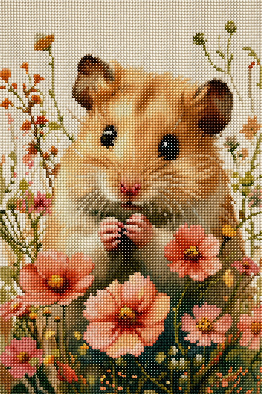 Peach Flower Hamster Diamond Art Kit