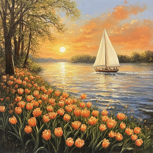 Peach Tulips and Sailboat Diamond Art Kit