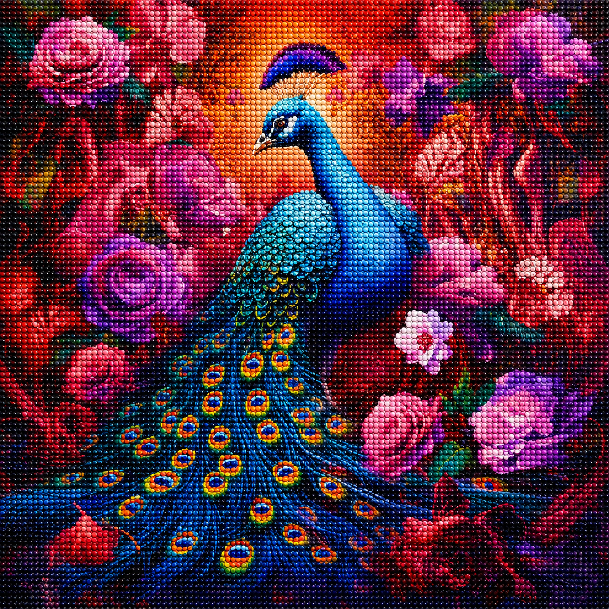 Peacock In Roses Diamond Art Kit