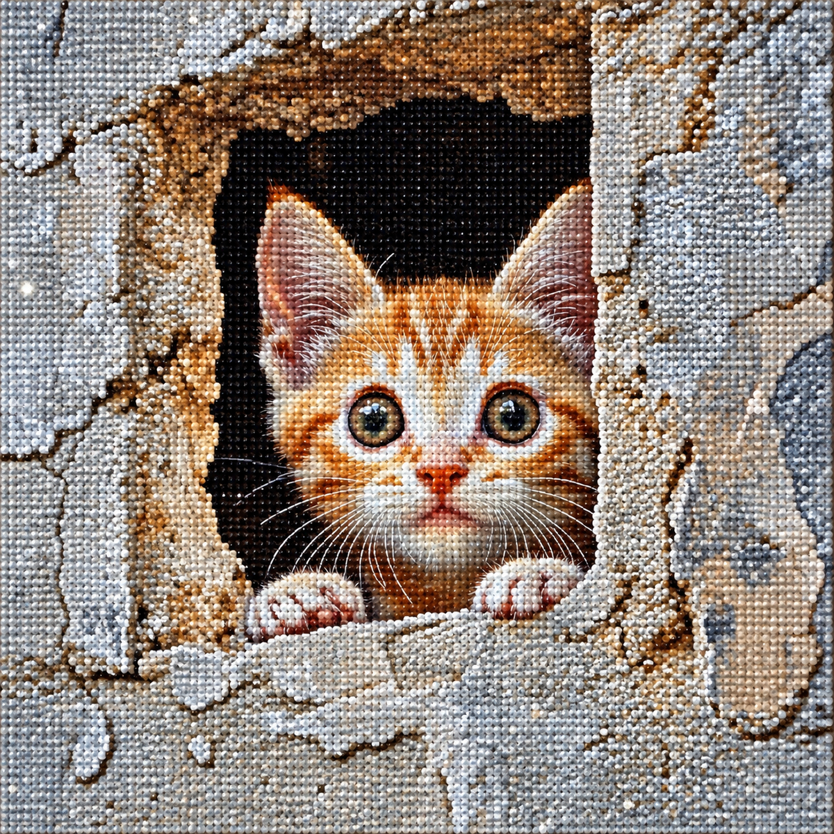 Peeking Wall Striped Kitten Diamond Art Kit